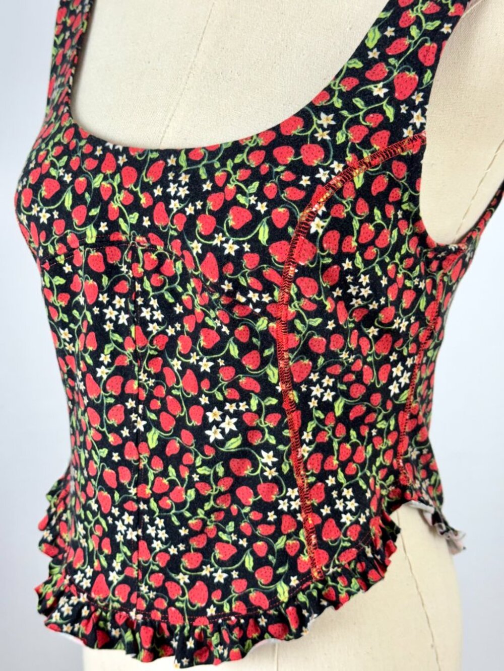 Free People Melanie Strawberry Corset Tank Top Ruffle Hem Black Grunge - Picture 5 of 8